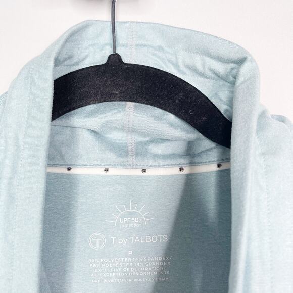 T by Talbots P Salt Blue Heather On The Move Drawstring Cowl Neck Top Pullover - Picture 8 of 10